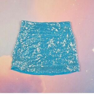 MNG Sequin Mini Skirt Women Size S Blue Excellent Sparkly Festival Party